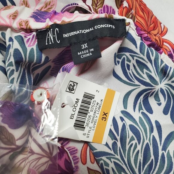 INC Womens Blouse 3X Floral Spring Feminine Long Sleeves Boat Neck Pink Plus - Picture 5 of 11